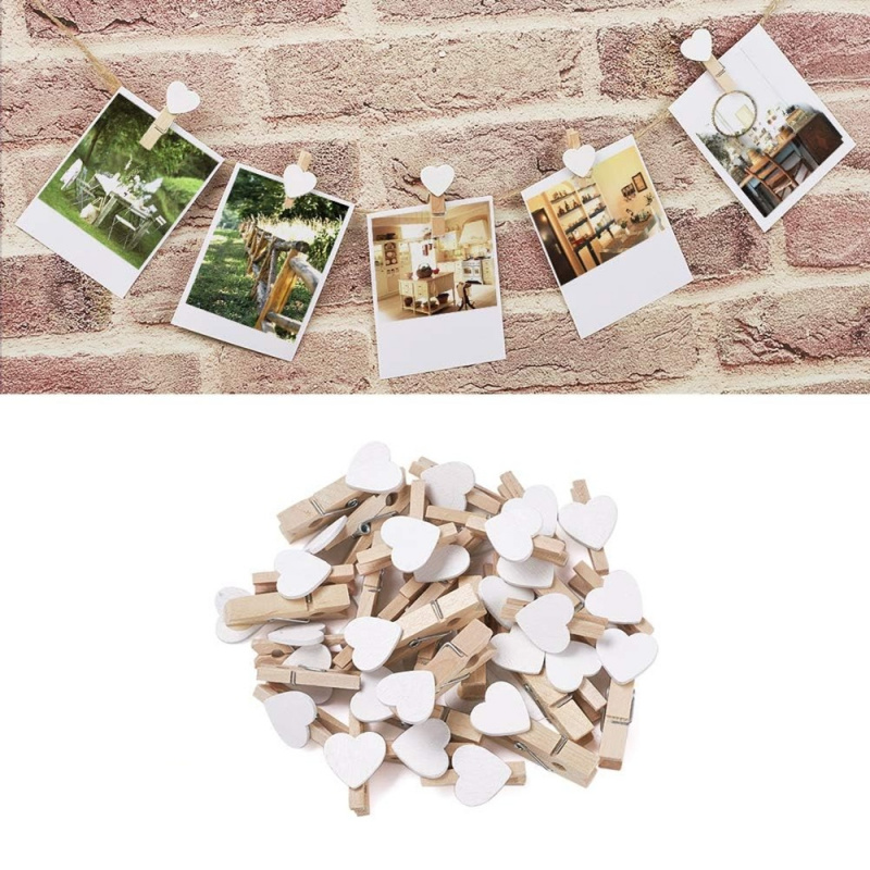 50pcs White Heart Clothespins  - Woodworking Z Clips ulasan dan harga
